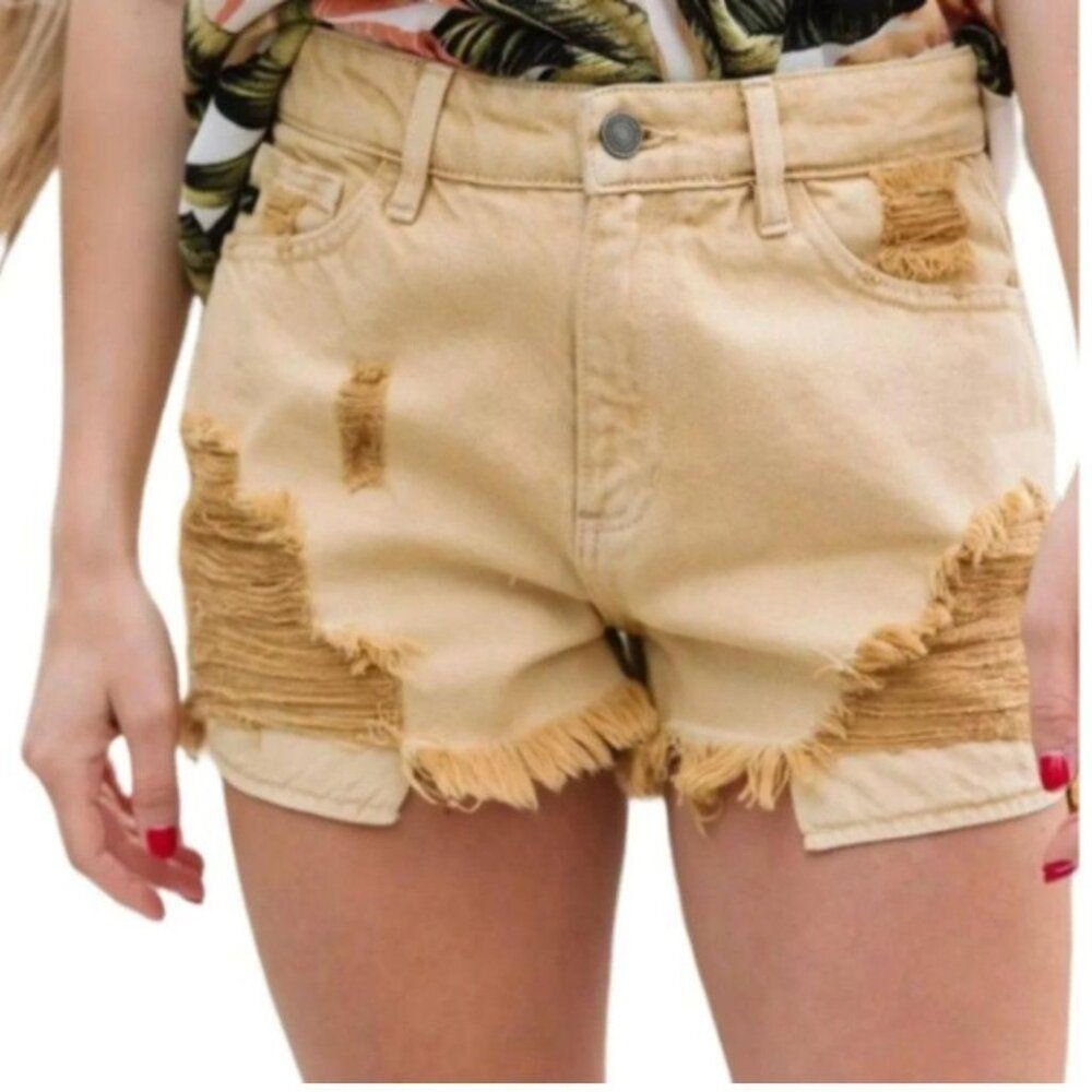 KanCan Distressed Mustard Yellow Denim Shorts NWT I Sm